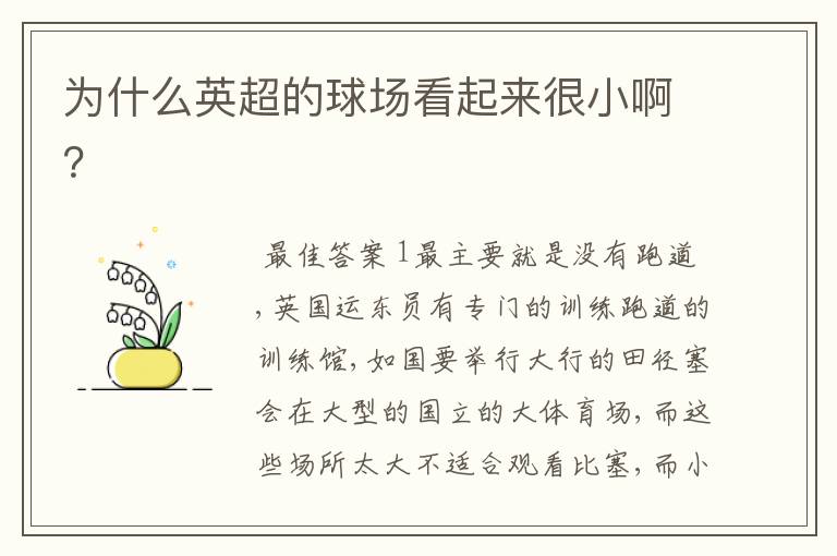 为什么英超的球场看起来很小啊?