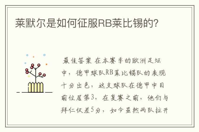 莱默尔是如何征服RB莱比锡的?