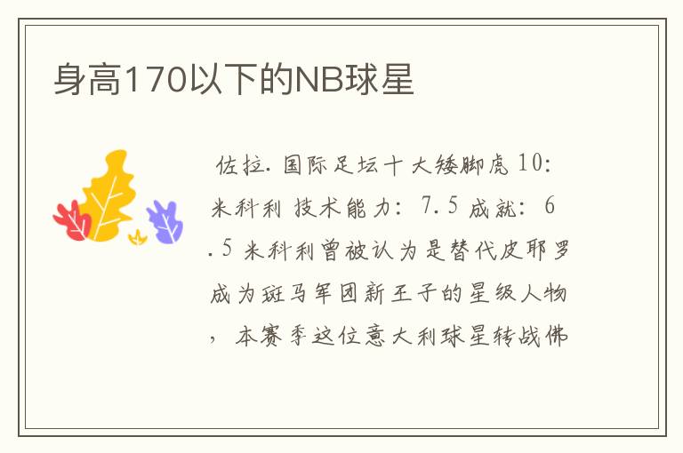 身高170以下的NB球星