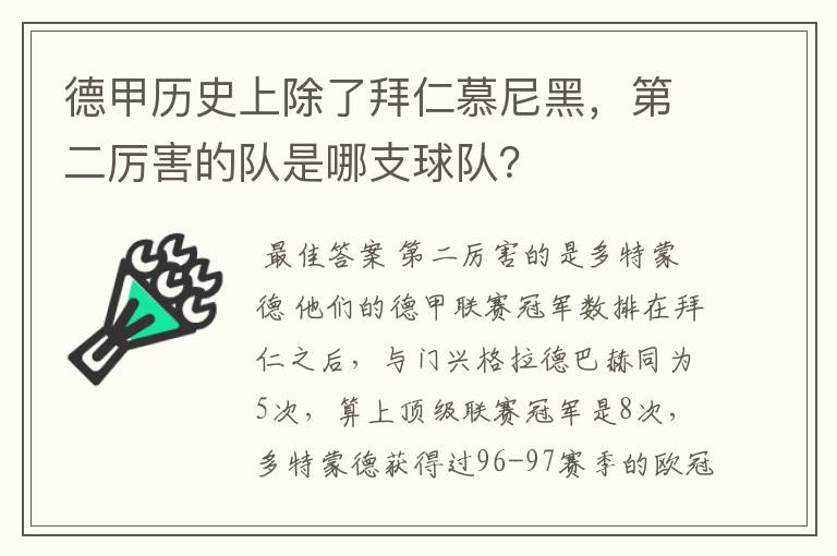 德甲历史上除了拜仁慕尼黑,第二厉害的队是哪支球队?