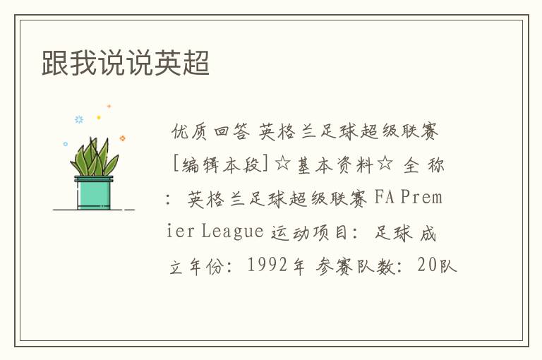 跟我说说英超