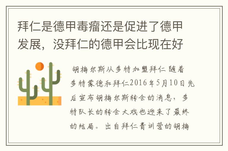 拜仁是德甲毒瘤还是促进了德甲发展，没拜仁的德甲会比现在好还是不如