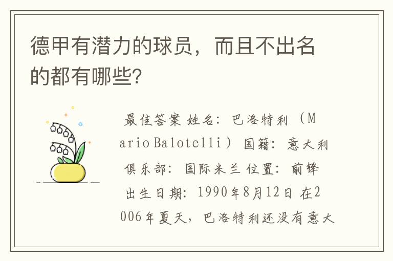 德甲有潜力的球员,而且不出名的都有哪些?