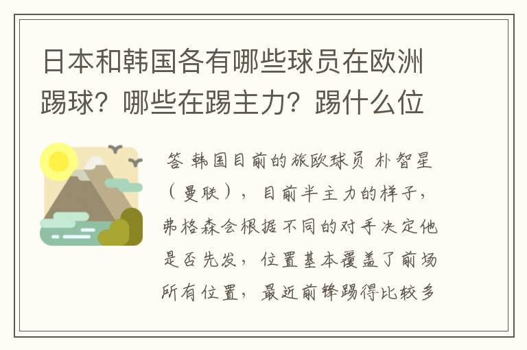 日本和韩国各有哪些球员在欧洲踢球?哪些在踢主力?踢什么位置?