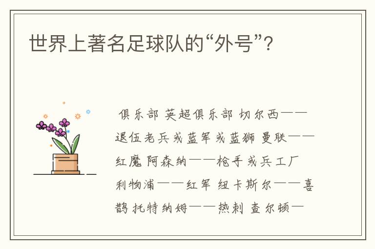世界上著名足球队的“外号”?