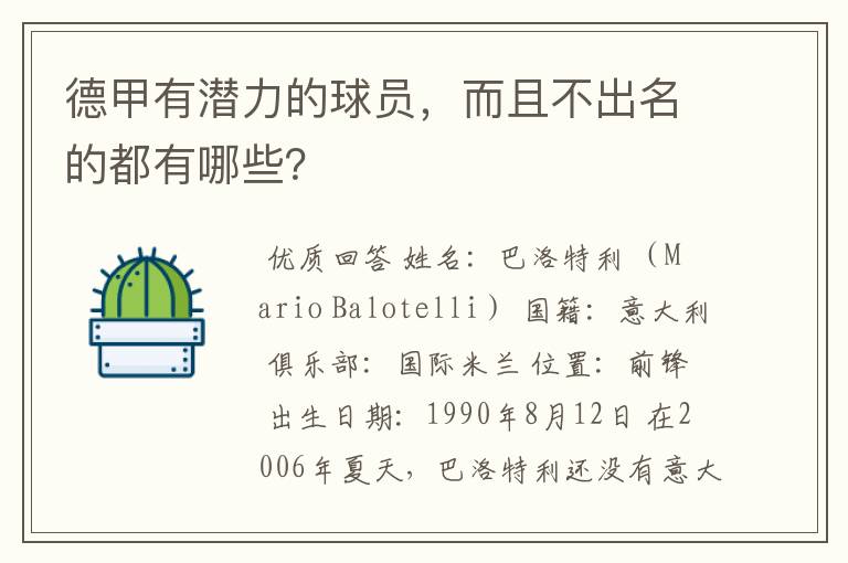 德甲有潜力的球员,而且不出名的都有哪些?