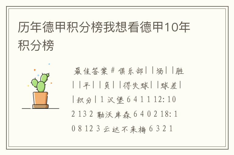 历年德甲积分榜我想看德甲10年积分榜