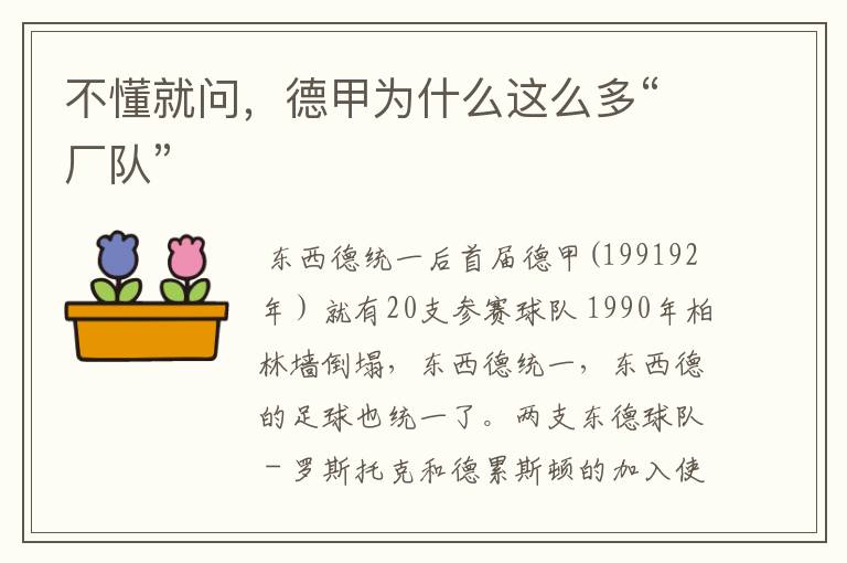 不懂就问,德甲为什么这么多“厂队”