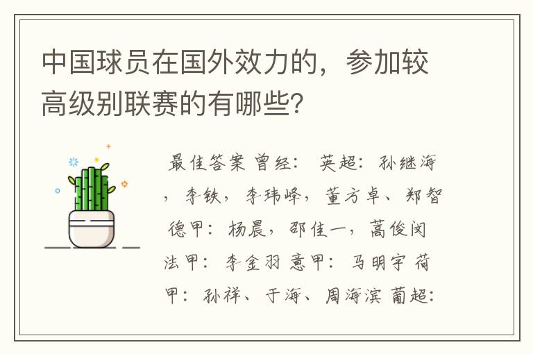 中国球员在国外效力的,参加较高级别联赛的有哪些?