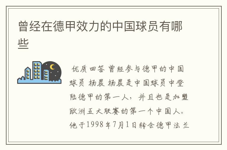 曾经在德甲效力的中国球员有哪些