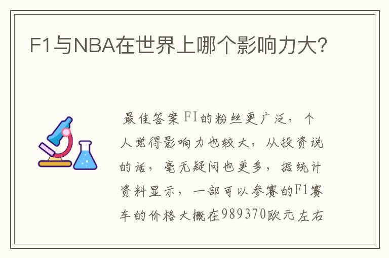 F1与NBA在世界上哪个影响力大?