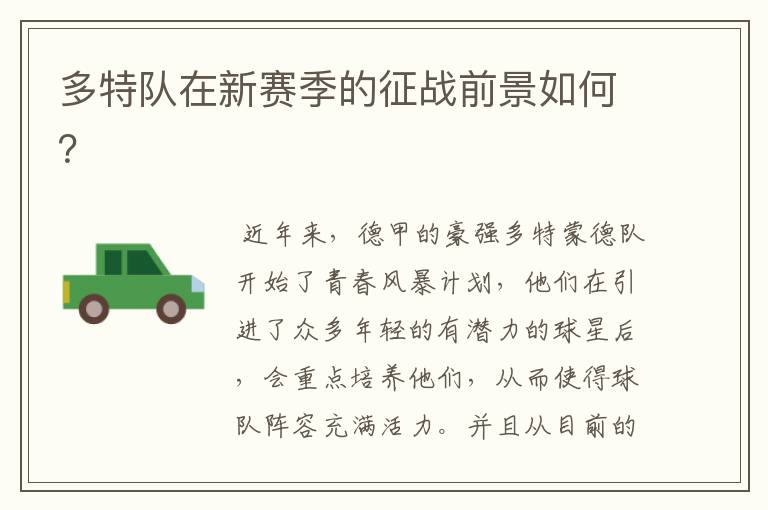 多特队在新赛季的征战前景如何?