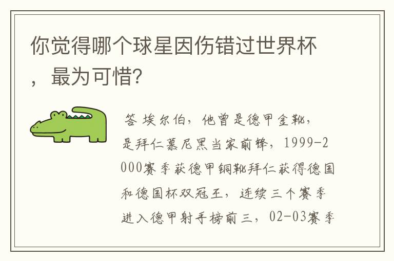 你觉得哪个球星因伤错过世界杯,最为可惜?