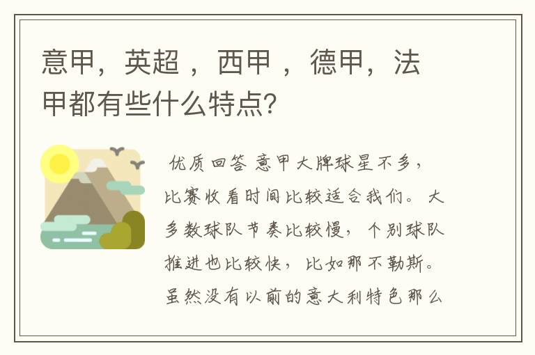 意甲,英超 ,西甲 ,德甲,法甲都有些什么特点?