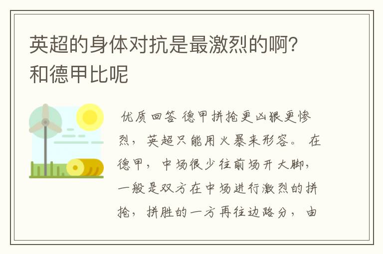 英超的身体对抗是最激烈的啊?和德甲比呢