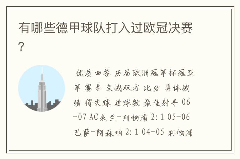 有哪些德甲球队打入过欧冠决赛?
