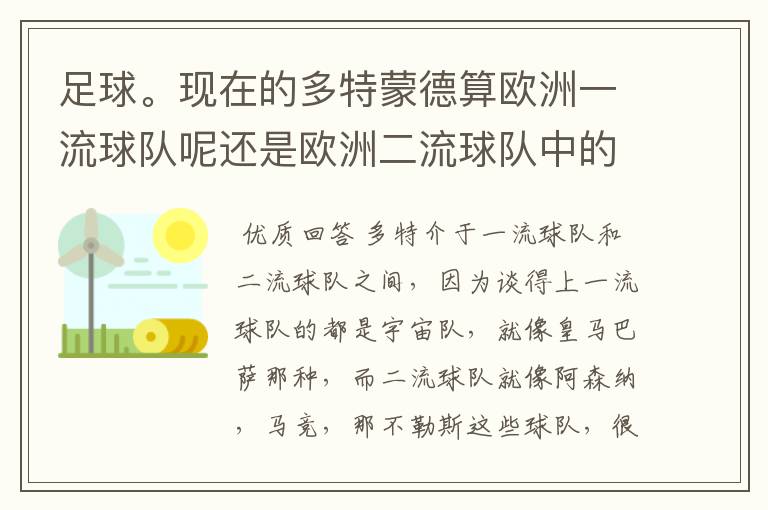 足球。现在的多特蒙德算欧洲一流球队呢还是欧洲二流球队中的佼佼者?