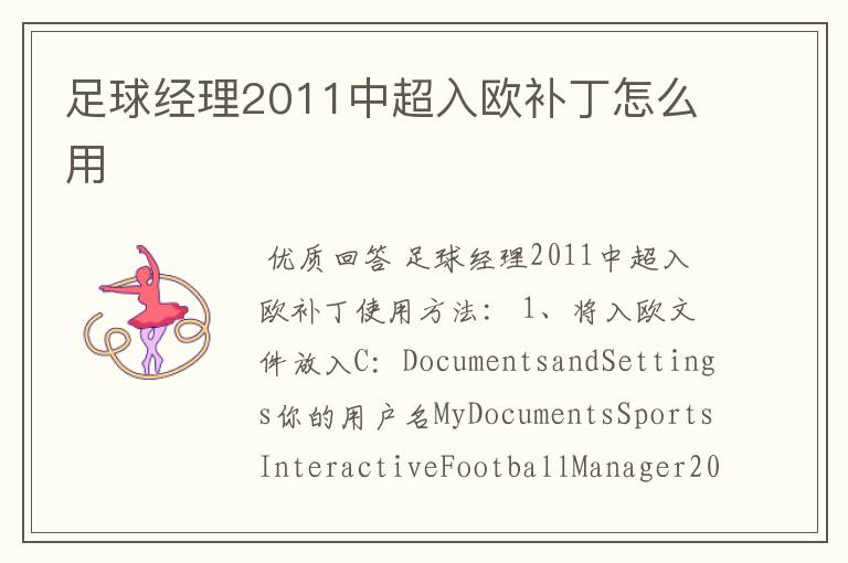 足球经理2011中超入欧补丁怎么用