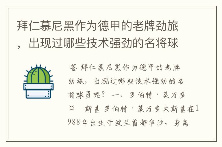 拜仁慕尼黑作为德甲的老牌劲旅,出现过哪些技术强劲的名将球员呢?