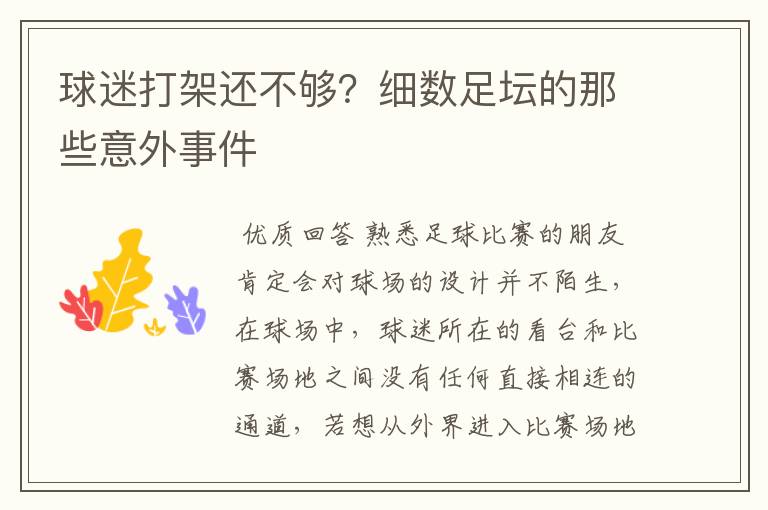 球迷打架还不够？细数足坛的那些意外事件
