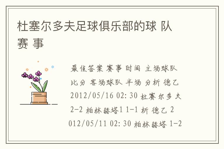 杜塞尔多夫足球俱乐部的球 队 赛 事