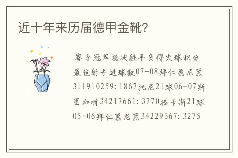 近十年来历届德甲金靴?