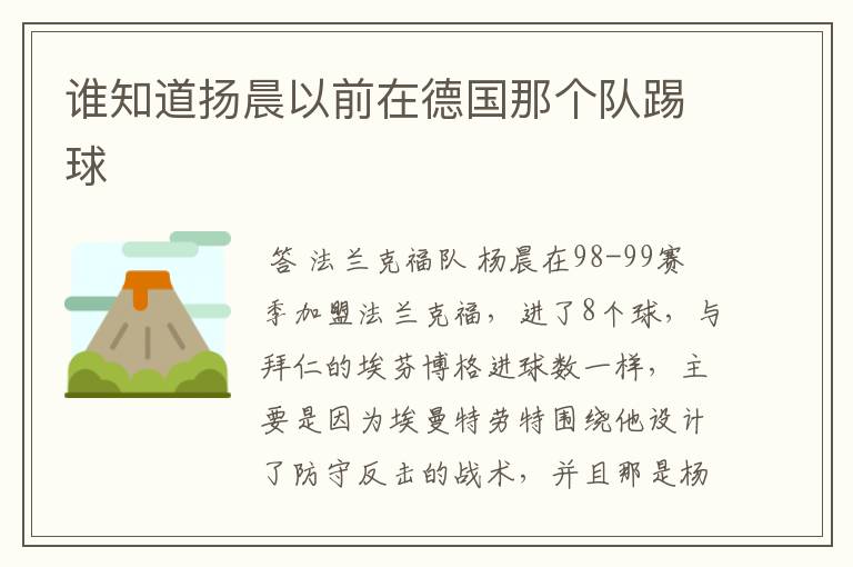 谁知道扬晨以前在德国那个队踢球