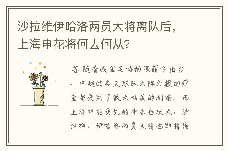 沙拉维伊哈洛两员大将离队后,上海申花将何去何从?
