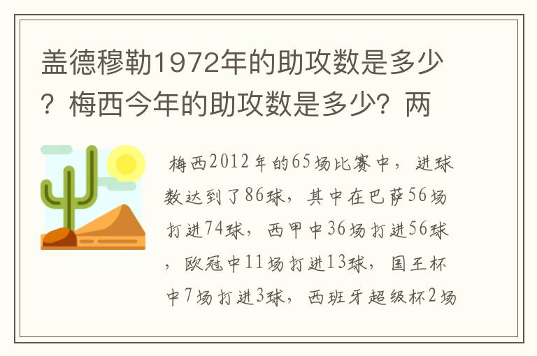 盖德穆勒1972年的助攻数是多少?梅西今年的助攻数是多少?两人分别当年踢了多少场比赛?