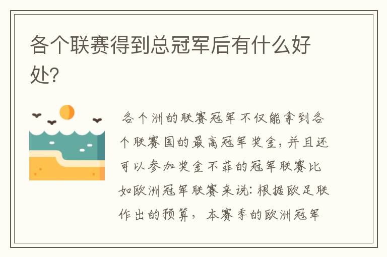 各个联赛得到总冠军后有什么好处?