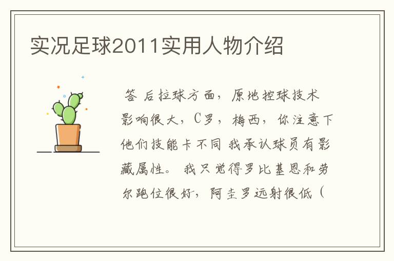 实况足球2011实用人物介绍