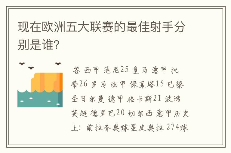 现在欧洲五大联赛的最佳射手分别是谁?