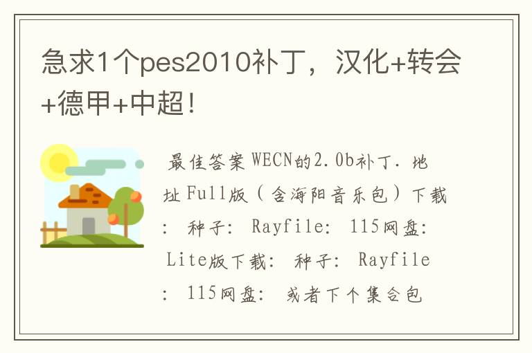 急求1个pes2010补丁,汉化+转会+德甲+中超!