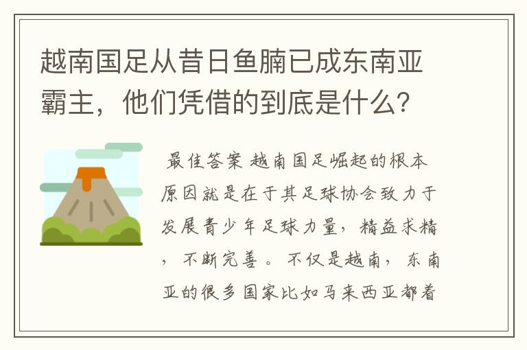 越南国足从昔日鱼腩已成东南亚霸主,他们凭借的到底是什么?