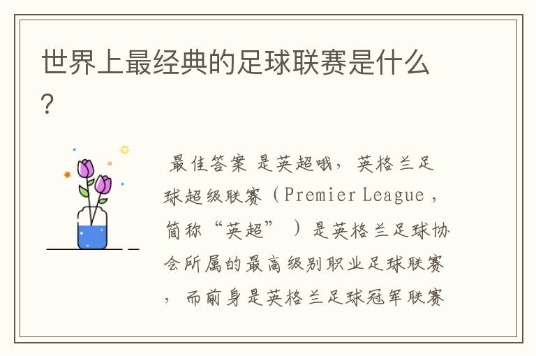 世界上最经典的足球联赛是什么?