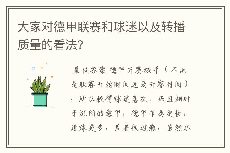 大家对德甲联赛和球迷以及转播质量的看法?