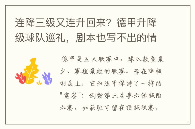 连降三级又连升回来?德甲升降级球队巡礼,剧本也写不出的情节