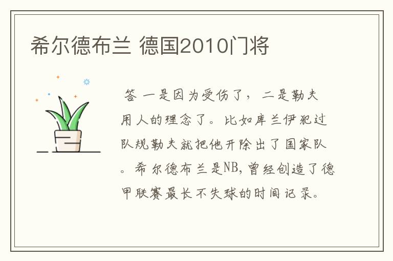 希尔德布兰 德国2010门将