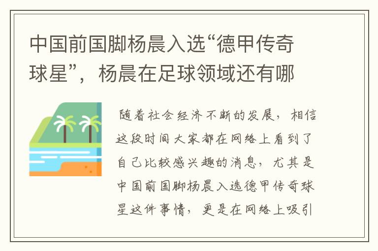 中国前国脚杨晨入选“德甲传奇球星”,杨晨在足球领域还有哪些成就?