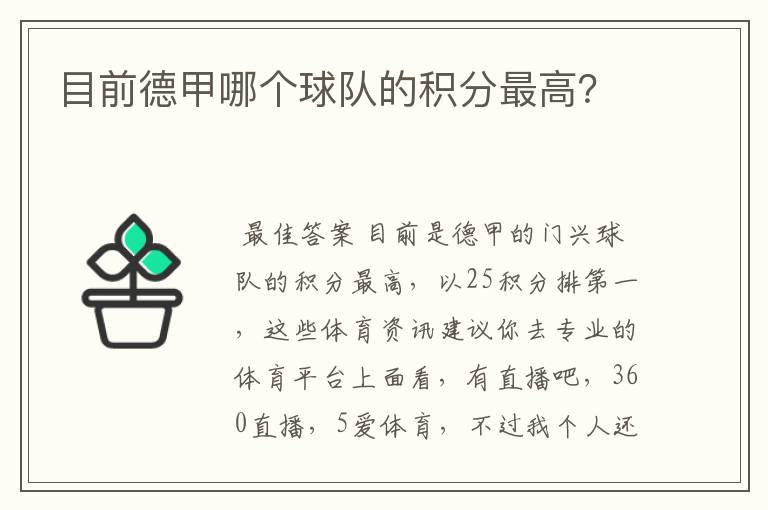 目前德甲哪个球队的积分最高?