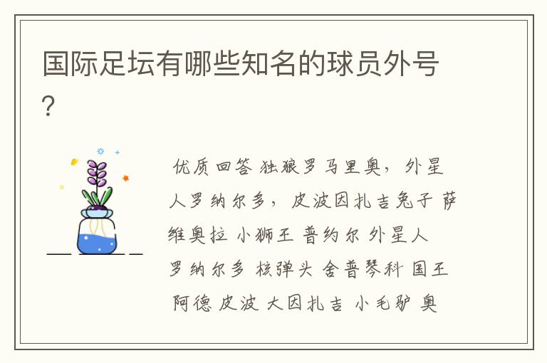 国际足坛有哪些知名的球员外号?
