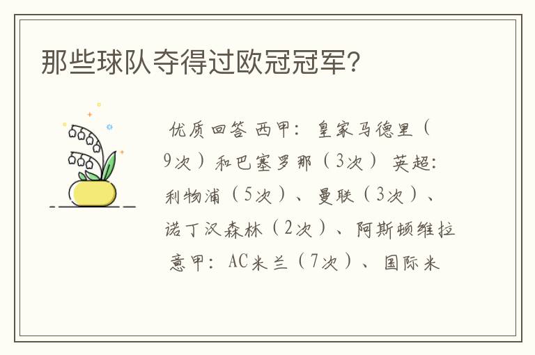 那些球队夺得过欧冠冠军?