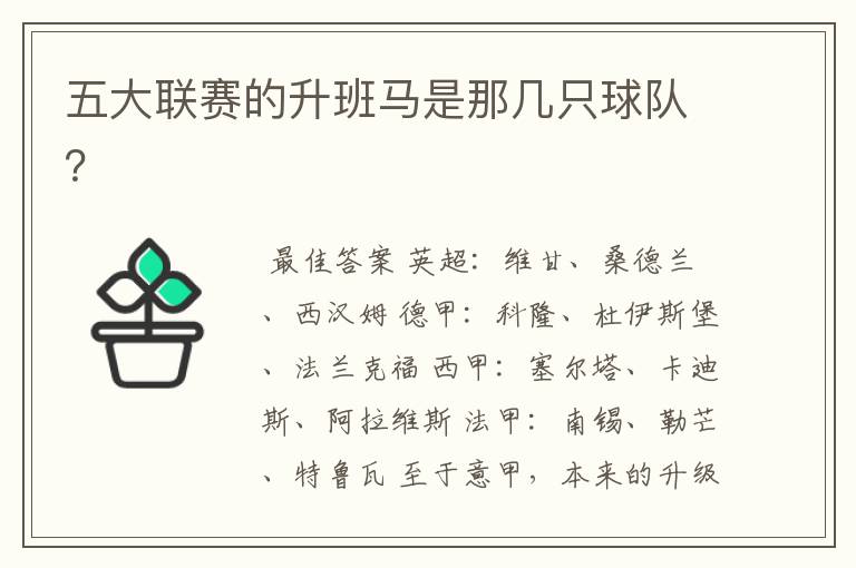 五大联赛的升班马是那几只球队?
