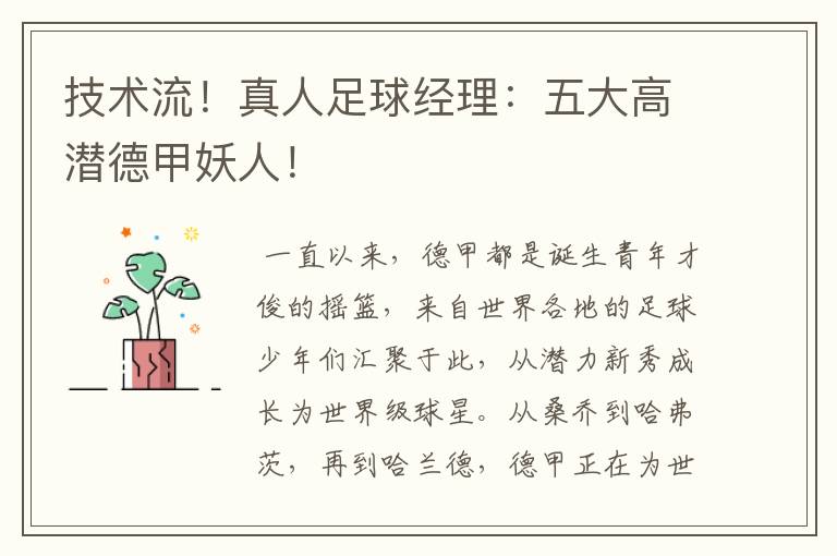 技术流!真人足球经理:五大高潜德甲妖人!