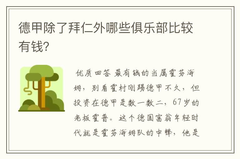德甲除了拜仁外哪些俱乐部比较有钱？