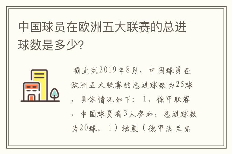 中国球员在欧洲五大联赛的总进球数是多少?
