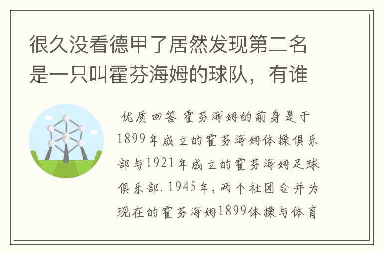 很久没看德甲了居然发现第二名是一只叫霍芬海姆的球队，有谁知道吗