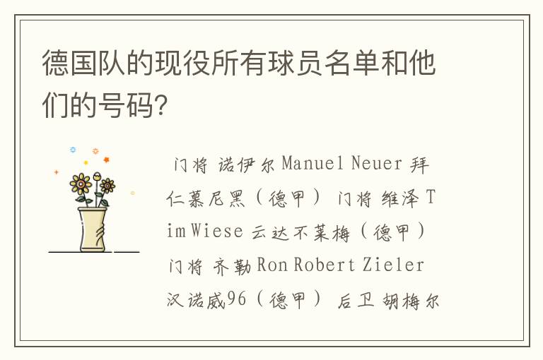 德国队的现役所有球员名单和他们的号码?