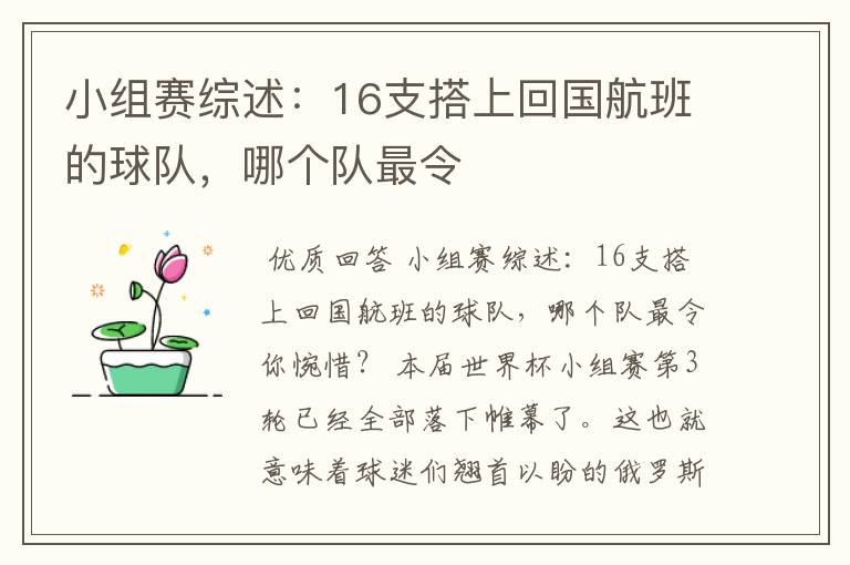 小组赛综述:16支搭上回国航班的球队,哪个队最令