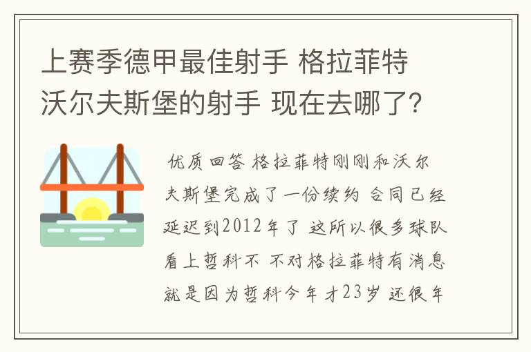 上赛季德甲最佳射手 格拉菲特 沃尔夫斯堡的射手 现在去哪了?